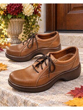Dansko Y2K Chunky Oxford Platform Leather Lace Shoes  Womens Brown Made In Portu